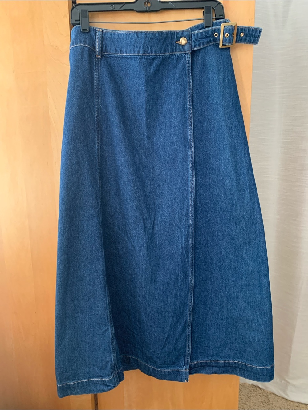 Zara Dark Blue Wrap Denim Midi Skirt